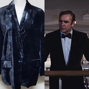 Rare Vintage 1980s Moschino Couture Italian Made Blue Velvet Smocking Jacket